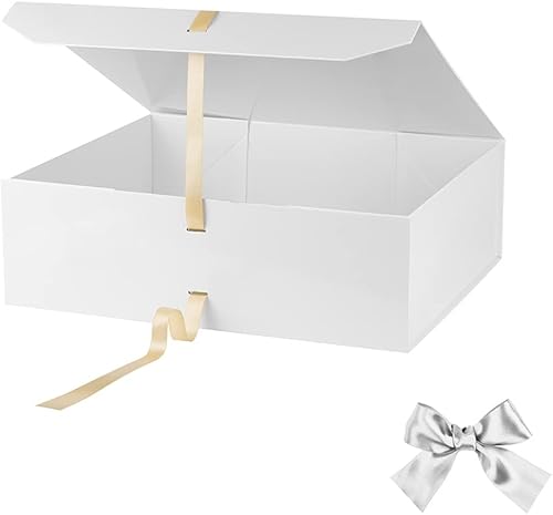 Miniatura 5 de Caja de regalo blanca extragrande con cinta, de 19 x 16 x 6 pulgadas, caja de regalo con tapa y cierre magnético (blanco brillante)