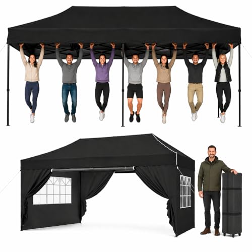 Image of Aoxun Pop Up Gazebo 3 x 4.5m with Sides, Waterproof Outdoor Canopy with Wheeled Carrybag,6 Weight Bags, 8 Stakes and 4 Ropes, Heavy Duty Instant Shelter for Garden Party BBQ, Black