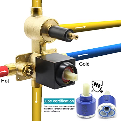 Solid Brass 3 Way Outlet Function Shower Diverter Valve, Drettyer Pressure Balancing Mixer Mixing Rough-In Valve Kit Replacement, Oil Rubbed Bronze #TOP1