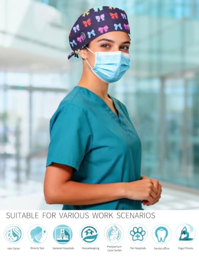 Image of Kousenpu Scrub Caps for Women, Adjustable Women's Surgical Cap with Buttons, Breathable Cute Design for Nurses and Doctors