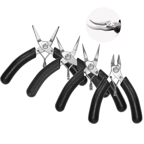 Mardatt 4Pcs Jewelry Pliers Set, Schmuck Zangen Set, Schmuck machen Werkzeuge umfassen Nadelzange, Rundzange, gebogene Zange, Drahtschneider für Schmuck machen Zubehör