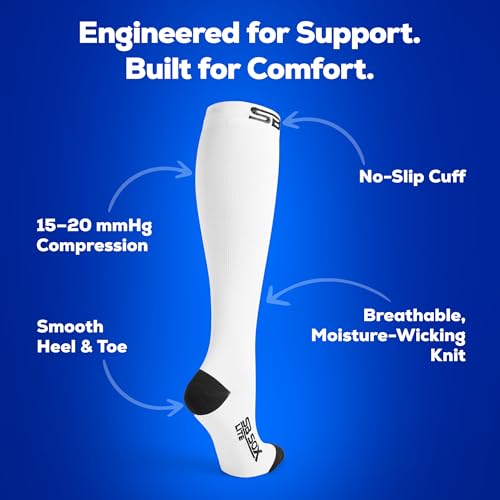 SB SOX Lite Compression Socks for Men & Women (15-20mmHg) – Best Compression Socks for Flying, Medical, Sports, Wide Calf Fit, and Daily Wear (White/Black, XXL) by SB SOX - Used condition - US$11.62