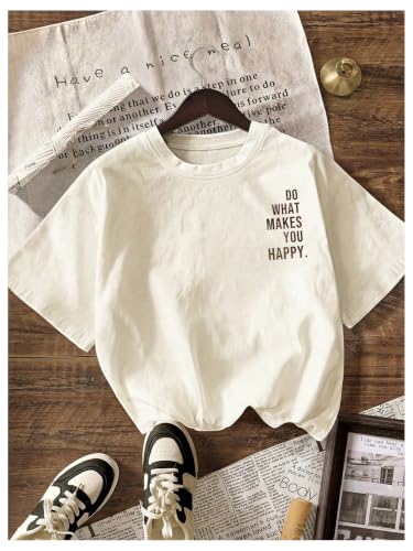Image of RoseSeek Women's Graphic Letter Tee Crew Neck Trendy Summer Vintage T Shirt
