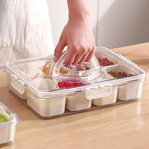 Image of Vasukie Divided Fridge Storage Boxes With 4 Serving Veggie Tray with Lid and Handle, Fridge Organizer with Removable 4 Compartment, Fridge Storage Containers (16 Compartment-1PC)