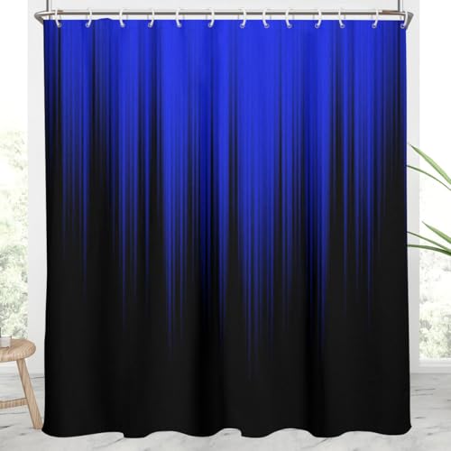 Image of AAtter Blue Shower Curtain Black Modern Abstract Dark Horror Royal Cool Anime Mens Art Aesthetic Fun Goth Gothic Extra Long XL Large Home Bathroom Decor Bathtub Set with 12 Hooks, 72x84 Inch, Gradient