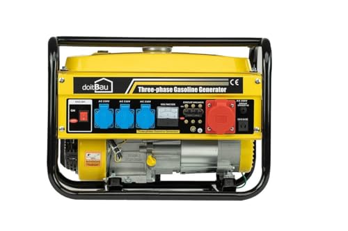 Generador de corriente con gasolina, generador de corriente 3000 W BS3500 y YFG3500, con AVR y protección contra sobrecarga, 4 tiempos, 6,5 – 7 CV, arranque por cable, 1 x 400 V, 3 x 230 V, 1 x 12 V