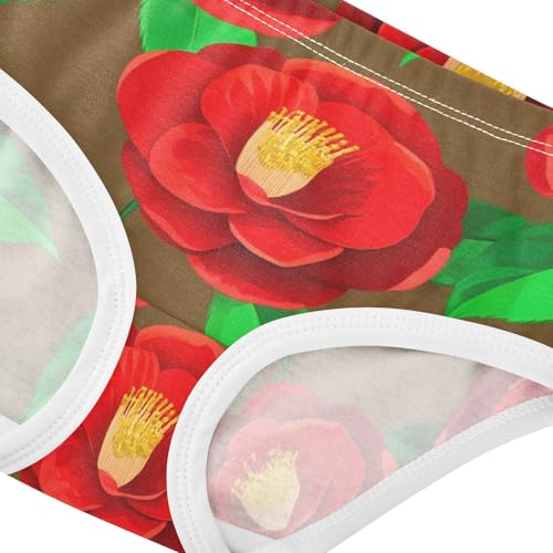 Cotton Girls Underwear Toddlers Red Camellia Flowers Brown Little Girl Panties Aesthetic Kids Briefs Undies 2t4