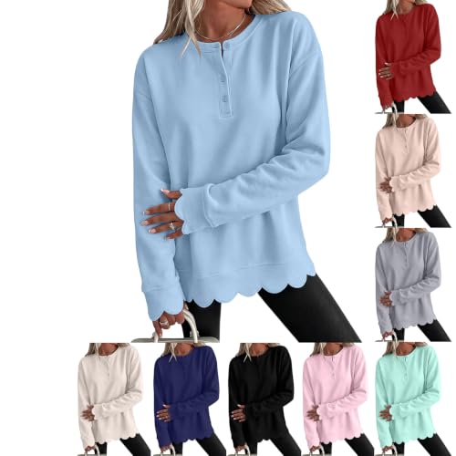 Scalloped Sweatshirt for Women Oversized Henley Crewneck Tunic Pullover - image 1