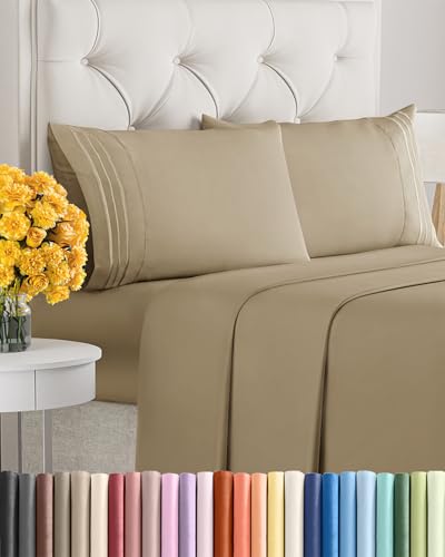 Image of Cal King Size 4 Piece Sheet Set - Soft & Cooling Bed Sheets - Light Caramel | Fits 8 Inch to 16 inch Mattress, Wrinkle Free & Fade Resistant with Deep Pockets, Breathable, Comfy Hotel Luxury Bedding