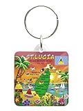 Portachiavi rettangolare in acrilico con mappa di Santa Lucia, 6,3 x 3,8 cm, Multicolore, 2.5 X 1.5