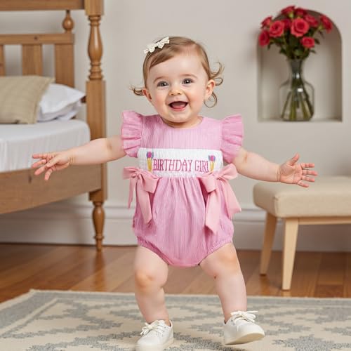 Newborn Baby Girl Half First Birthday Outfit Smocked Bubble Romper Fly Sleeve Bodysuit Cake Smash Outfit2