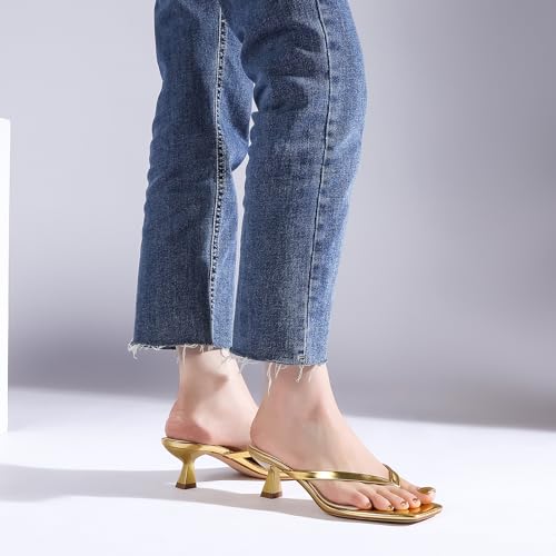 Image of Goderci Kitten Flip Flop Thong Low Heels for Women Square Open Toe Slip On Heeled Sandals