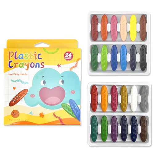 KEWUF 24 Pcs Ceras de Colores para Niños, 24 Colores Brillantes y No Tóxicos, ceras de colores, Suministros de Arte Lavables y Seguros para Colorear y Pintar, Fáciles de Agarrar