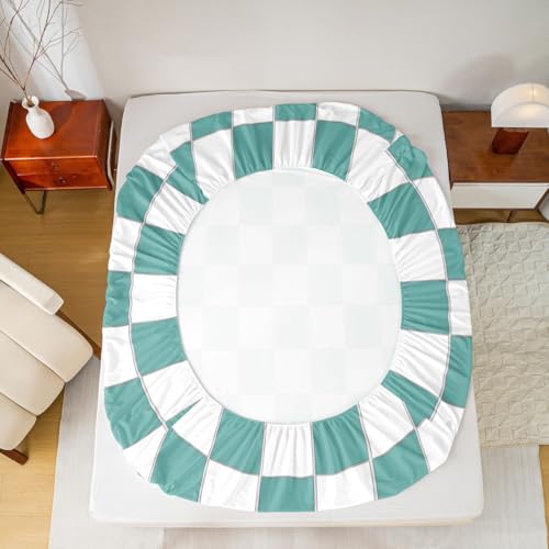 Image of Erosebridal Teal Plaid Bed Sheets Queen Turquoise Checkered Sheet Set Geometric Grids Gingham Bedding Set for Kids Boys Girls,Soft Lightweight Fitted Flat Sheets 4 Piece