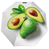 Jubonexis Paraguas plegable de aguacate sobre blanco, 3 pliegues, resistente al viento, paraguas de viaje fuerte y ligero para sol y lluvia al aire libre