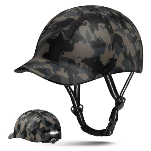 Shinmax Fahrradhelm für Damen und Herren, Einstellbarer Helm mit Visier & Sonnenschutz, Leicht & Belüftet für Urban Pendler Stadt & Rennrad (Camouflage, XL:58-62cm)