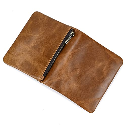 Men's Leather Wallet Large Capacity Bifold Purse Credit Card Holder Case with Zipper Snap Closure (Brown)2