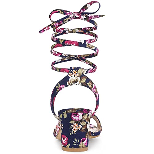 Allegra K Women's Block Heel Sandals Lace Up Heels3