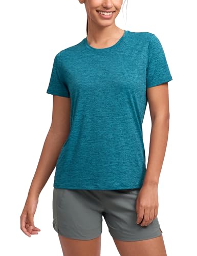 Innophra Cooling Hiking Short Sleeve Sun Shirt for Women - UPF 25 Lightweight Soft T-Shirts Running Workout UV Protection Top Green Jade Medium