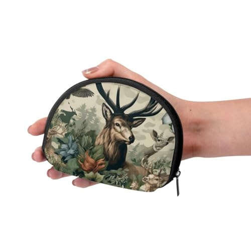 Portable Coin Purse Elk-Forest-Flowers Mini Zippered Money Pouch Card Holder3