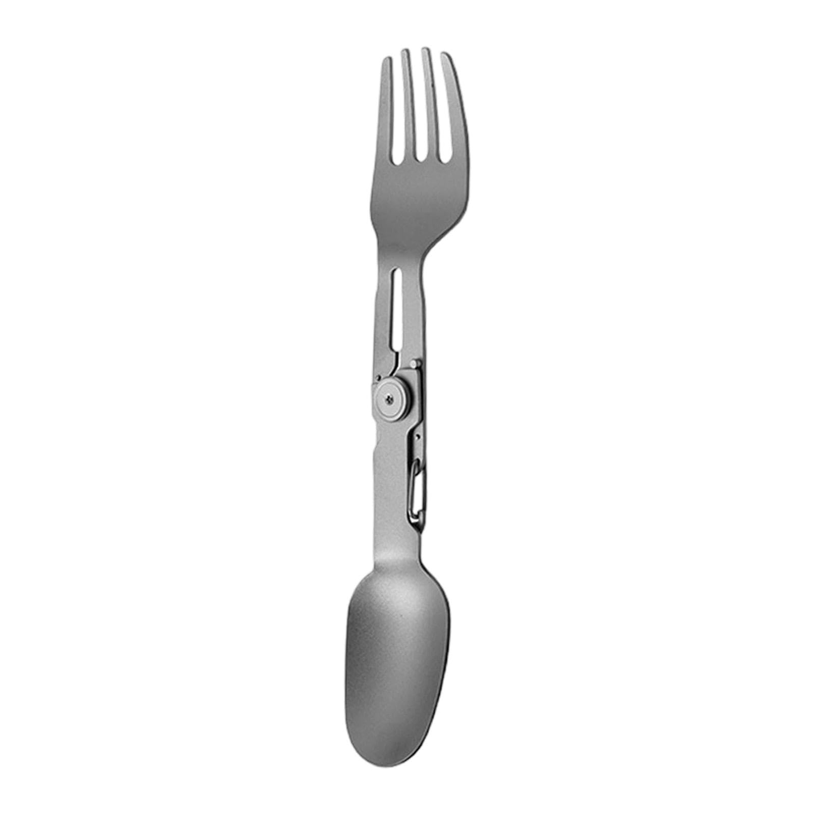 Cubiertos Tenedor-Cuchara Giratorios de Titanio 2 en 1 para Barbacoa, Vajilla Portátil, Pesca Y Cocina