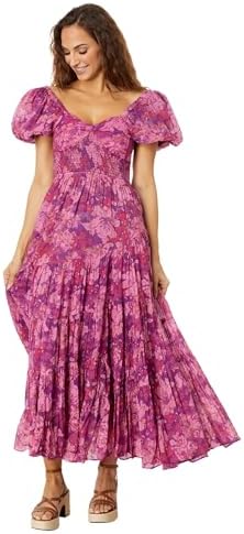 short sleeve sundrenched maxi dress in pinky combo free people Free People Women's Short Sleeve Sundrenched Maxi Dress in Pink Combo, Medium