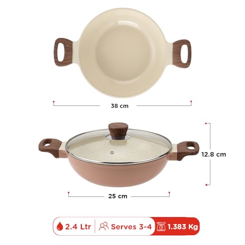 Image of Vinod Ceravit Ceramic Deep Kadai with Glass Lid 24 cm (2.4 Litre) | Non Stick Cookware | PFAS & PFOA Free | Patented NMAC Natural Ceramic Coating | Metal Spoon Friendly | Gas & Induction Compatible