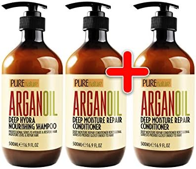 Moroccan Argan Oil Shampoo and Two Conditioners SLS Sulfate Free - Best for Damaged, Dry, Curly or Frizzy Hair - Thickening for Fine / Thin Hair, Safe for Color and Keratin Treated Hair