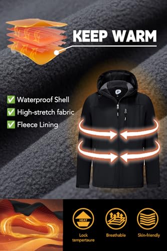 FARVALUE Men's Softshell Jacket with Hood Fleece Lined Windproof Coat Lightweight Waterproof Insulated Winbreaker for Hiking2