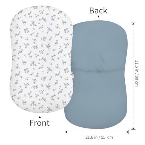 Image of Muslin Baby Lounger Cover 2 Pack, Soft Breathable Newborn Lounger Pillow Cover for Boys Girls Infant (Bluebell Bloom)