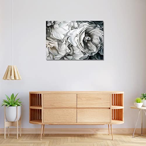 Image of RANGOLI 100% Cotton Stretched Canvas Painting 400 GSM, Framed Grey Rose Canvas Abstract Wall Art for Living Room, 3D Paintings for Wall Decor (12 x 18 Inch With Frame)
