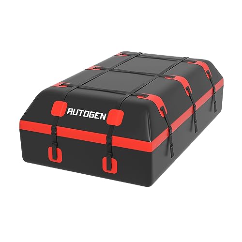 AUTOGEN 15 Cubic Feet Waterproof Car Roof Bag, Double Zipper Waterproof Rooftop Cargo Carrier for Universal Vehicle Fit with Anti-Slip Mat, 6 Door Hooks Suitable for Cars with/Without Roof Rack