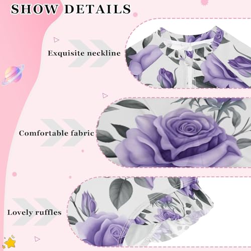 Girls One Piece Swimsuits Long Sleeve Swimsuit Zipper Bathing Suits Purple Rose Flower3