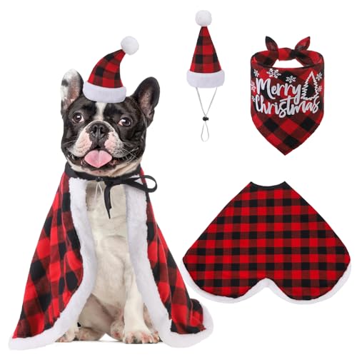 SCENEREAL Dog Christmas Outfit, Red Plaid Dog...