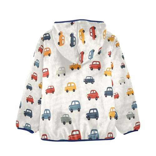 Colorful Cars Pattern Cute Toddler Fleece Jacket Girl Boys Hooded Fleece Jacket Coat Warm Outwear Zip-up 3-10T2