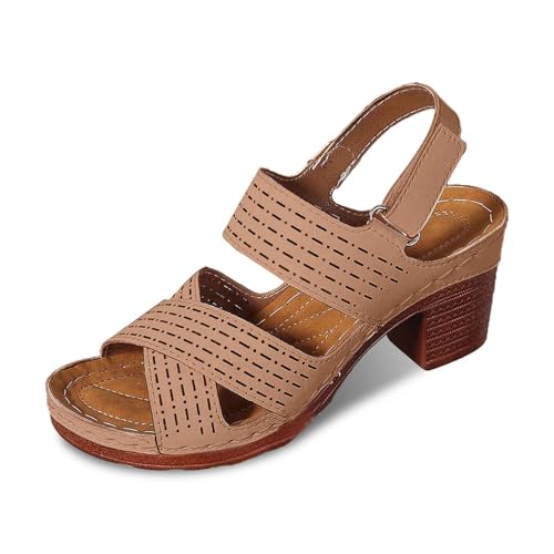 Allbestop Femme Sandales à Talons Épais, Sandale Femme Bottines à Talon Bloc Moyen pour Paillettes Fermeture Éclair Escarpins Femmes Nu Pied Chaussure...