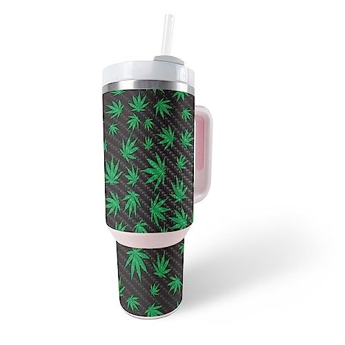 Image of MightySkins Carbon Fiber Skin Compatible With Stanley The Quencher H2.0 FlowState 40 Oz Tumbler - Marijuana | Protective, Durable Textured Carbon Fiber Finish | Easy To Apply, Remove, and Change Style