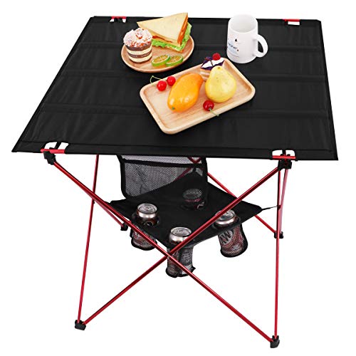 MOVTOTOP Folding Camp Table, 2 Tier Portable Camping Table with 4 Cup Holders