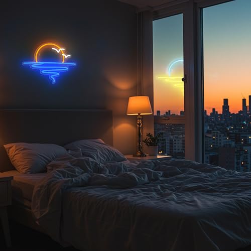 Image of Sunset Sunrise Neon Sign for Wall Decor Dimmable LED Neon Light Sign for Beach Bedroom Living Room Wedding Bar Party Home Room Decor