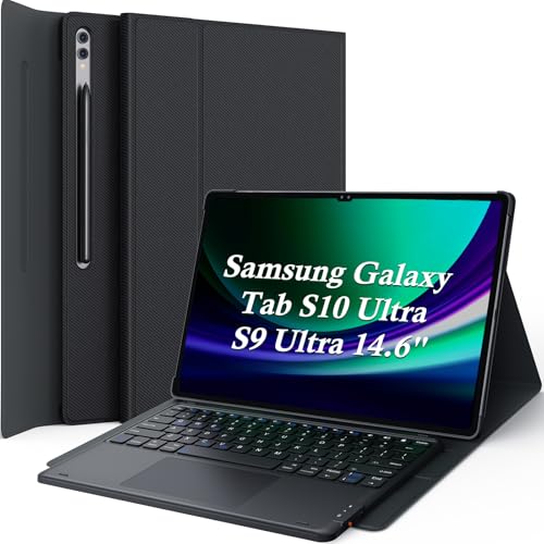 Image of GreenLaw Galaxy Tab S10 Ultra Case with Keyboard, Smart Touchpad, Magnetic Detachable, PC Case with S Pen Holder for Samsung Galaxy Tab S10 /S9 Ultra 14.6 inch, Black
