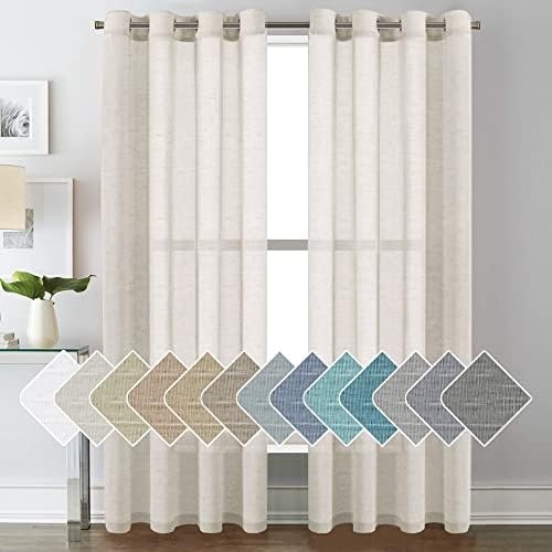 H.VERSAILTEX Linen Curtains Natural Linen Blended Curtain Panels for Living Room/Light Reducing Linen Sheer Curtains 84 inch Length 2 Panels Set Nickel Grommet Window Panels, Natural