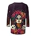 Mexican Day of Dead Shirts for Women Día De Los Muertos Shirts Tshirts Fall 3/4 Sleeve Tunic Tops Cotton Crewneck Pullover Blouse