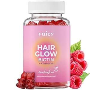 YUICY Biotin Haar Gummibärchen – Extrem Leckere & Zuckerfreie Haar Vitamine – Hair Growth Biotin Gummies Hochdosiert für Haut Haare Nägel – Hair Glow hergestellt & laborgeprüft in Deutschland 60 St.