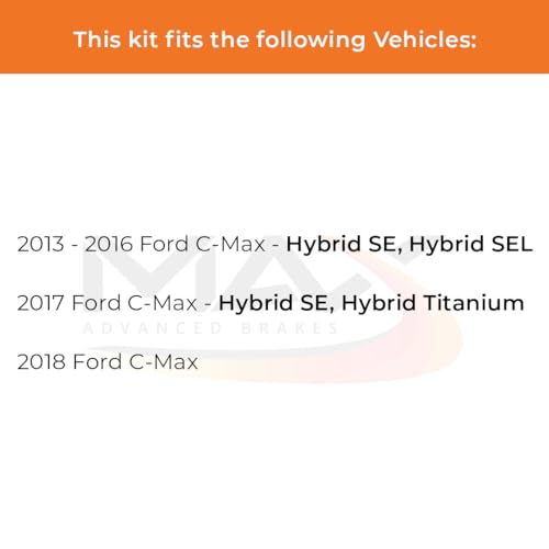 Image of Max Advanced Brakes Front & Rear Brake Kit Compatible With 2013 2014 2015 2016 2017 2018 Ford C-Max Replacement Cross Drilled Disc Brake Rotors and Ceramic Brake Pads
