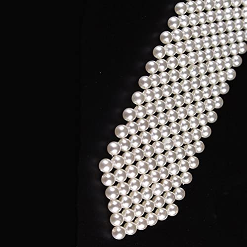 mollensiuer 1 Piece White Artificial Pearls Neck Tie Handmade Weaving Ladies Shirt Necklace Neck Ties Beaded Tie Necklace for Women4
