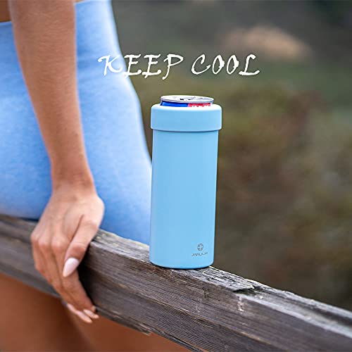 JIVILILM Stainless Steel Insulated Cooler for 12oz Slim Cans | Skinny Can Drinks Holder for Hard Seltzer, Beer, Soda, and Energy Drinks (Sky Blue)