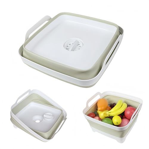 Image of GIMWA Collapsible Wash Basin for Baby Bottles - 2.4 Gallons Portable Wash Bin for RV Camping Sink, Space-Saving Dish Tub (Green)