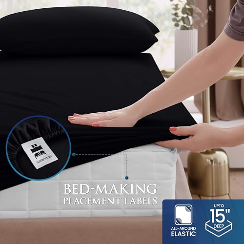 Image of Utopia Bedding Twin Sheet Set, Soft Microfiber 3 Piece Bed Sheets with 15 inch Deep Pocket - Easy Care Brushed Microfiber (Twin, Black)
