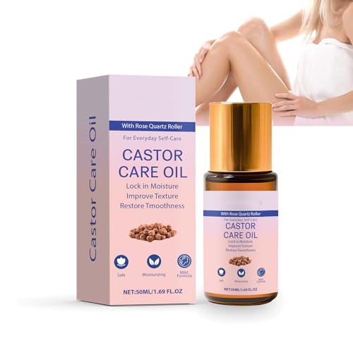 Aceite de ricino orgánico con bola de rodillo de cuarzo rosa, puro prensado en frío, aceite natural para pestañas de ojos, cuidado de la piel de las cejas, rodillo para rostro, cutículas, barba de
