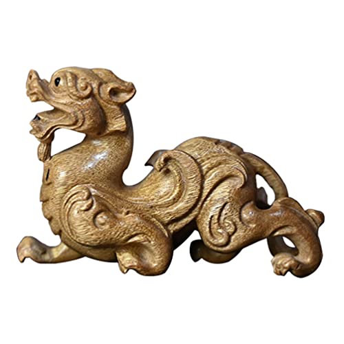 FOMIYES Estatua de Pixiu Fengshui Pixiu Figurine Madera Tallada Fortuna Buena Suerte Adorno para Longevity Travel Safely Riqueza Éxito